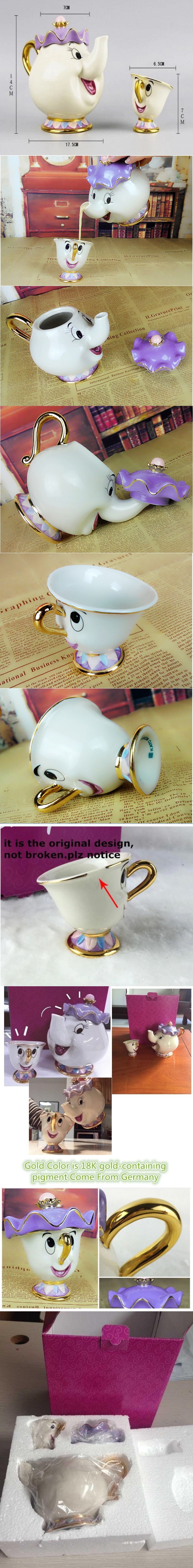  추가금 없음 / Beauty and The Beast Teapot set Porcelain Gift 18K Gold-plated Painted Enamel Ceramic-미녀와야수 티포트 세트 